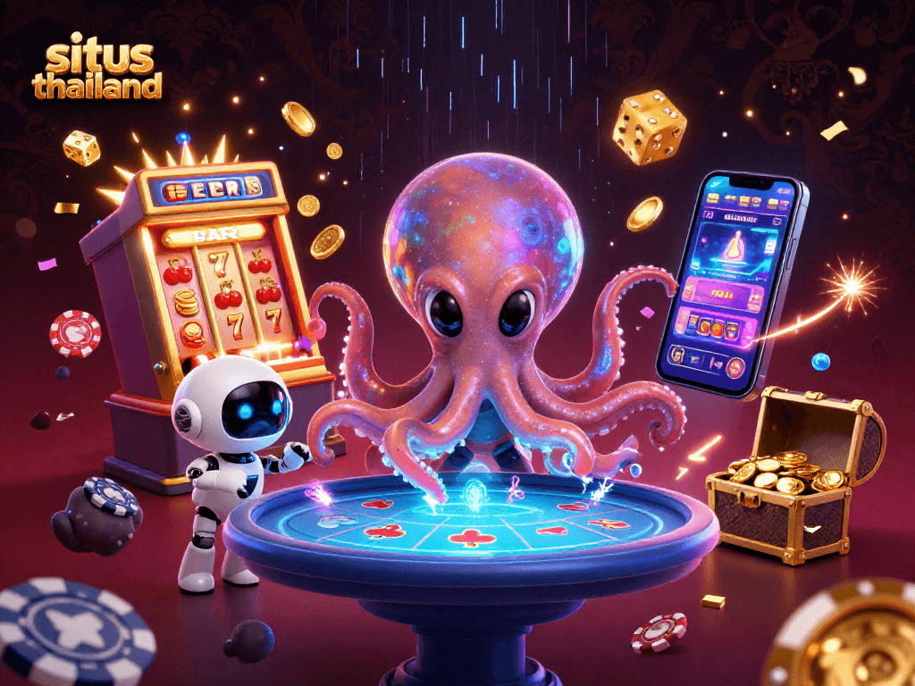 Spin to win at situs thailand with vibrant casino action featuring a cartoon octopus and joyful surprises.