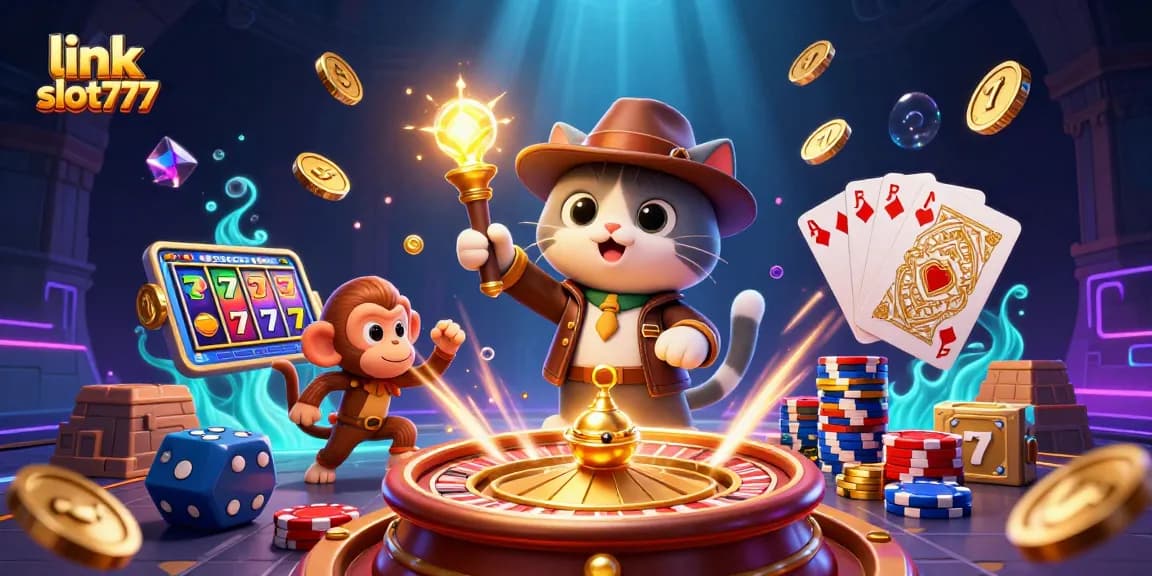 Experience the thrill of gaming with link slot777 as a cat explorer uncovers treasures surrounded by casinos.