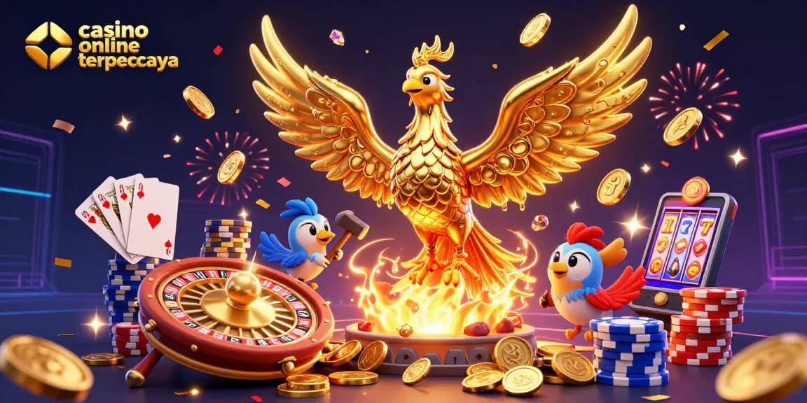 Experience the thrill of casino online terpercaya with a vibrant scene of a golden phoenix and dynamic game elements.