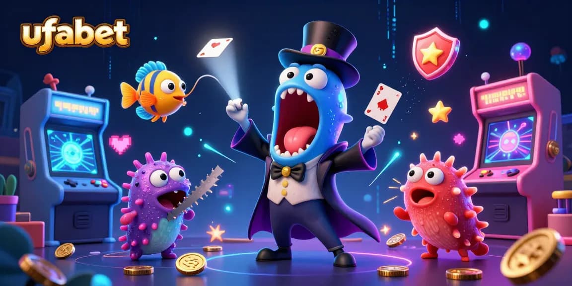 Engage in ufabet sports betting with a colorful casino-themed underwater illustration.