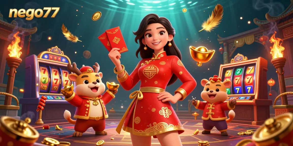 Experience winning moments at nego77 with a vibrant Lunar New Year casino scene filled with dynamic game elements.