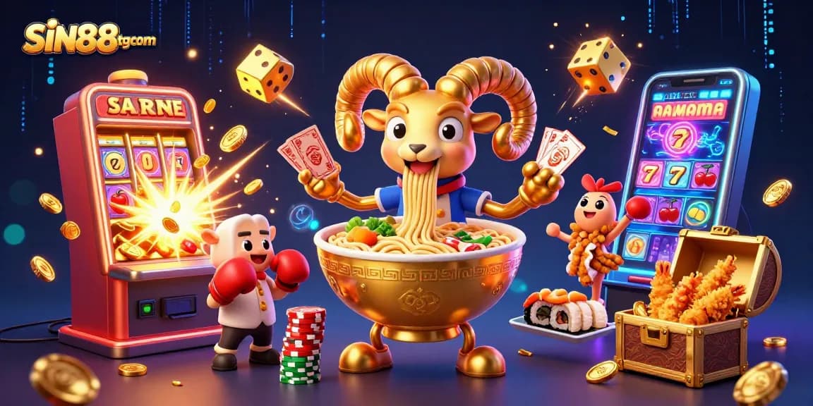 SIN88tgcom showcases exciting casino adventures with vibrant characters and exploding features representing jackpot wins.