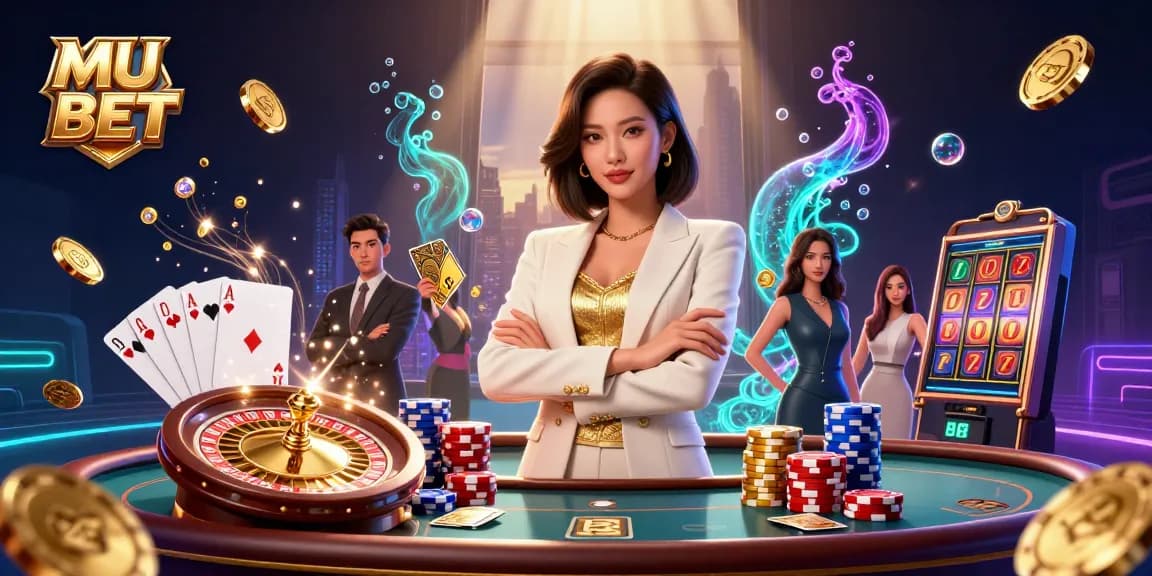 Experience the excitement of MU BET with a powerful businesswoman in a vibrant casino setting.