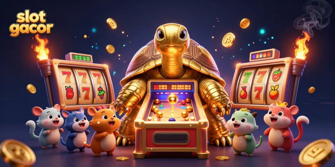 Permainan slot gacor dengan penyu raksasa yang unik dan simbol-simbol menarik lainnya.
