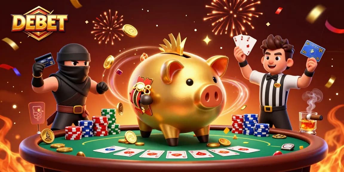 Experience the thrill of DEBET as animated characters engage in an exciting casino scene.