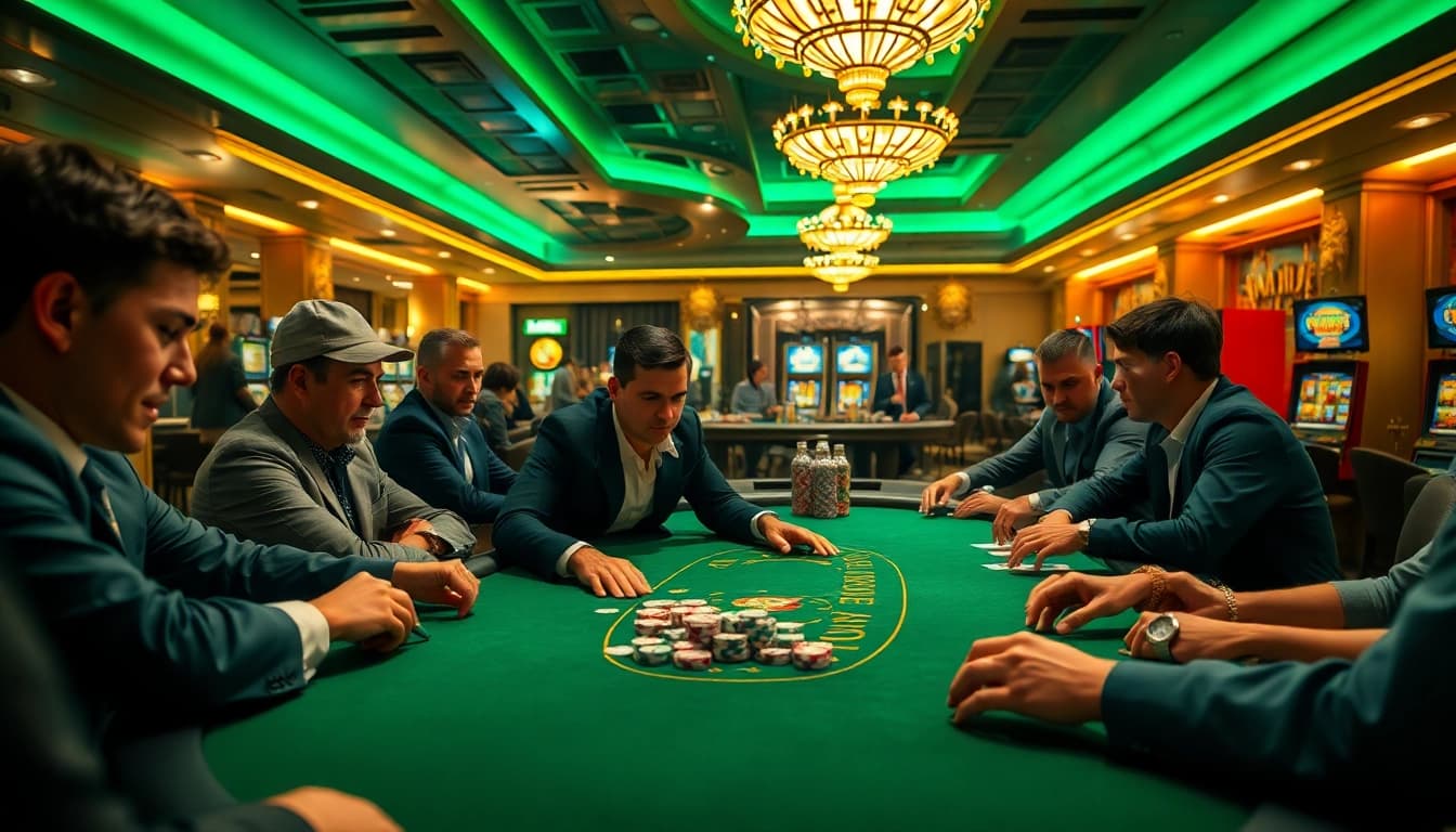 Engaging gameplay in an online casino reveals players in action at a poker table.