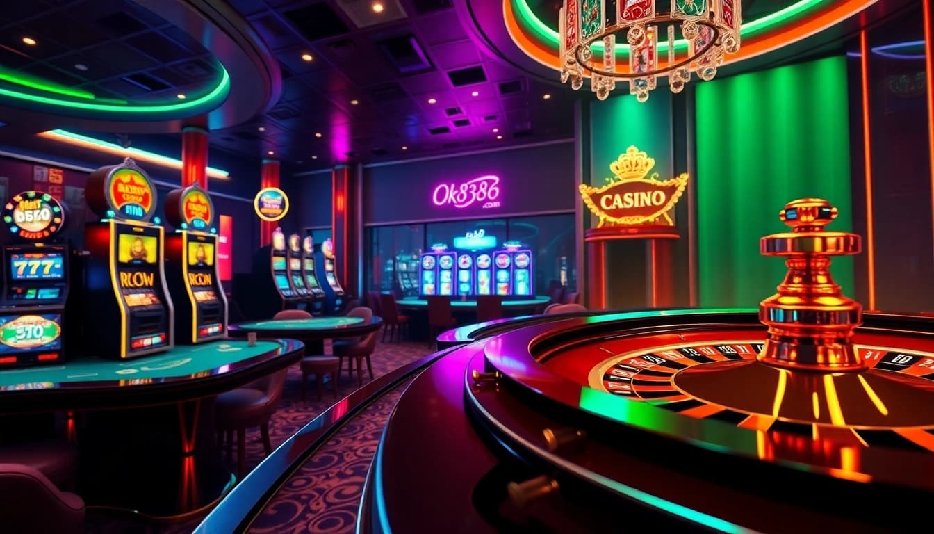 Experience the thrill of gambling at ok8386.com with an upscale casino setting showcasing intense gameplay.
