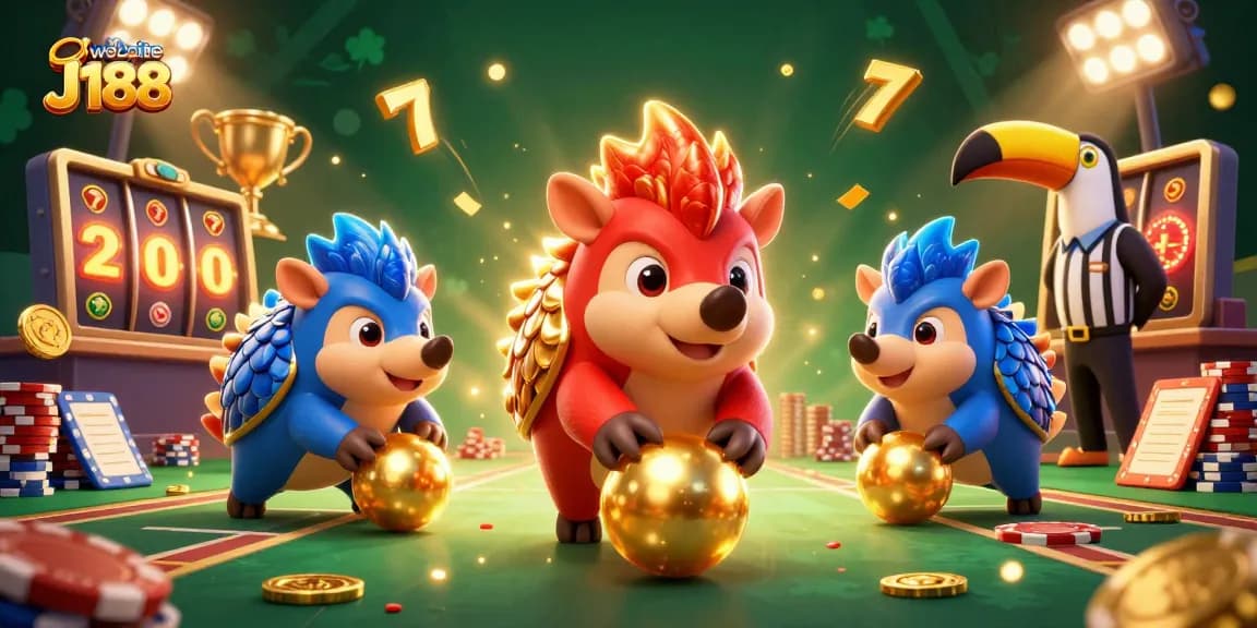 Experience immersive gaming action at website J188 with vibrant characters, slot reels, and dynamic elements.