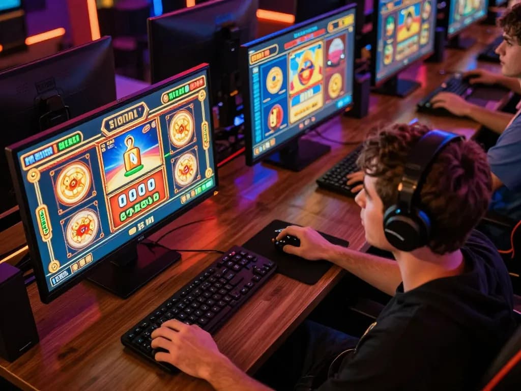 Engaged player analyzing strategies on situs gacor slot games during online gaming session for winning chances.