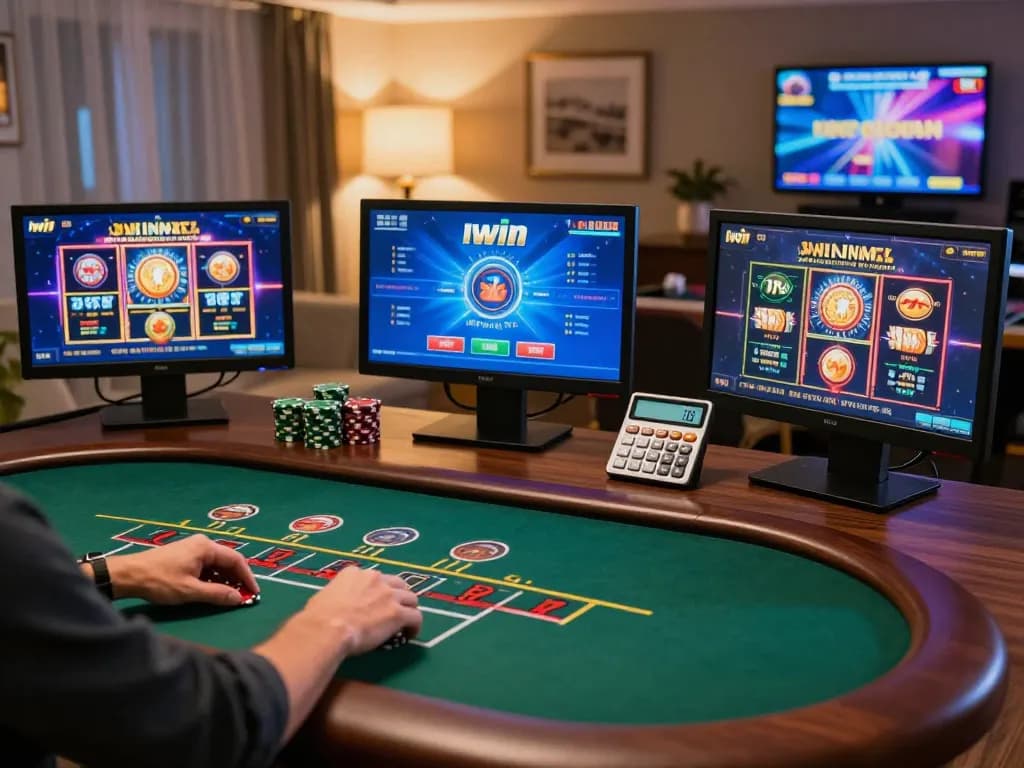 Iwin online gaming experience with a player at a live dealer blackjack table, showcasing advanced technology.