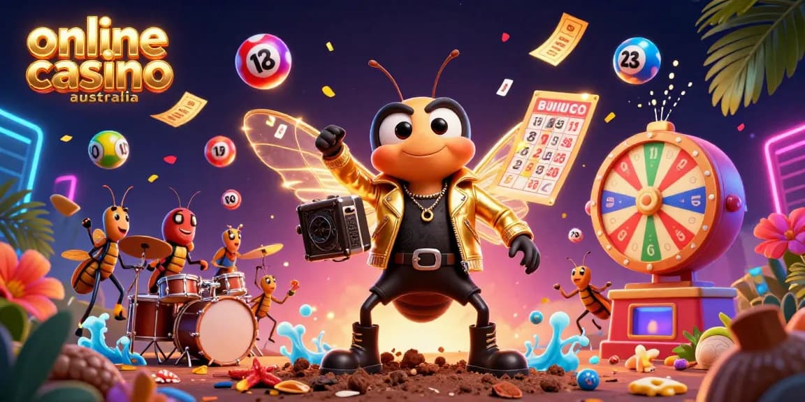 Experience the excitement of online casino australia with vibrant 3D characters in a dynamic casino scene.