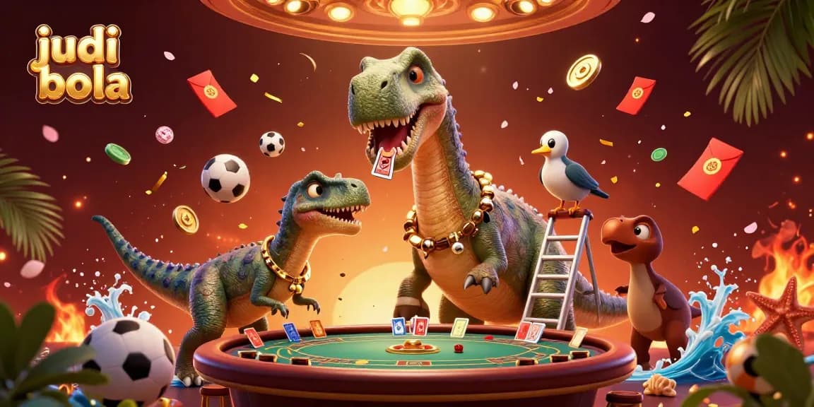 Engaging 3D scene showcasing judi bola with characters in a vibrant casino environment.