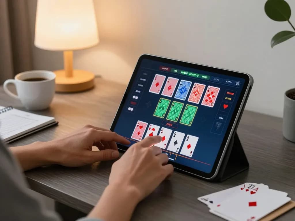 Playing blackjack on sc88 using tablet at home with stylish setup and strategy notes.