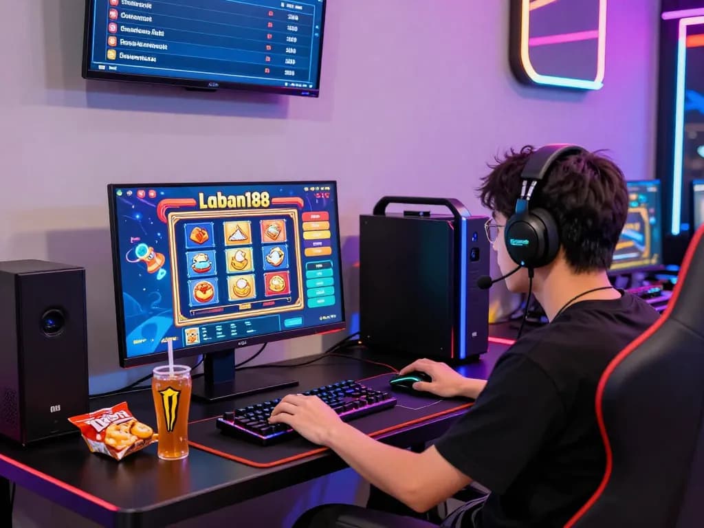 Pemain terjun ke dalam permainan slot gacor laoban188 online dengan grafis yang cerah dan suasana energik.