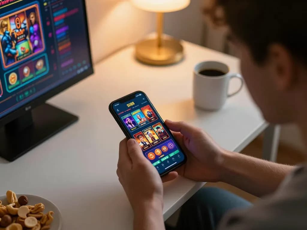 Player engaging with the SC88 casino app on their smartphone, showcasing vibrant gaming interaction.