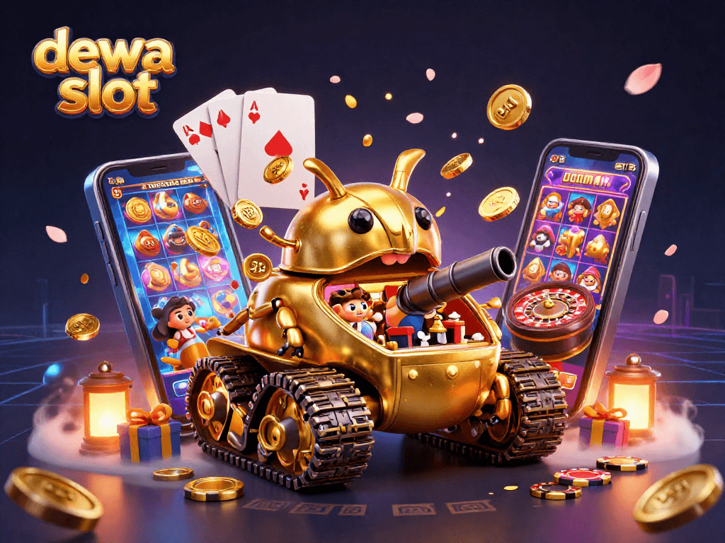 Raih kemenangan bermain dewa slot dengan casino mini dalam tank emas berwarna-warni.