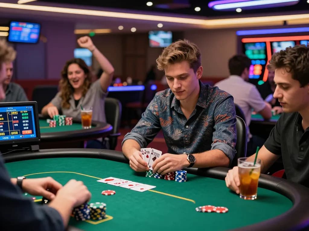 Engaging scene of players in a vibrant cs88 vip poker game, showcasing excitement and competitive spirit.