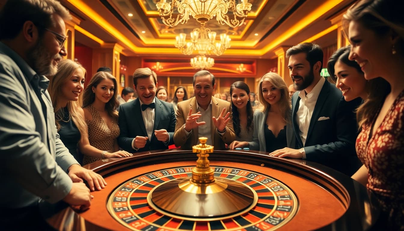 Menang dalam arus hoki sambil bermain di meja roulette yang menawan di kasino.
