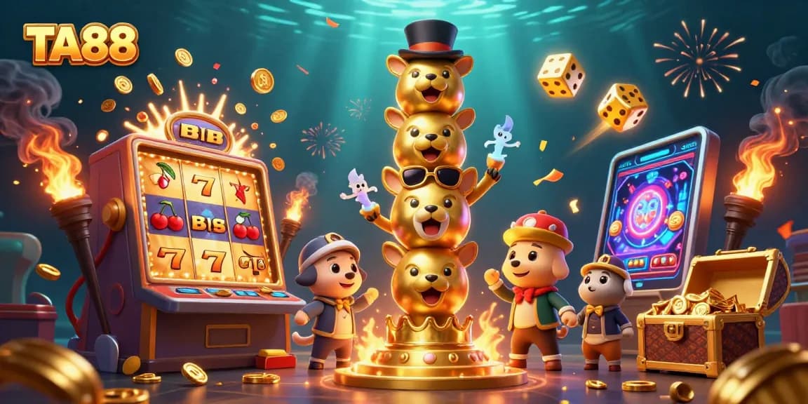 Win big with TA88 in this captivating casino scene featuring vibrant slot elements.