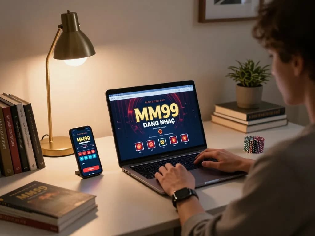 Engaging in online gaming activities with MM99 Đăng Nhập on a laptop at home, showcasing strategic gameplay.