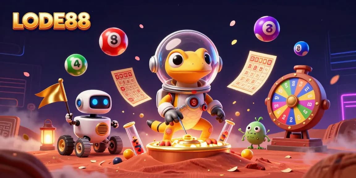 Engage with thrilling LODE88 gaming adventures in a vibrant Martian casino scene.