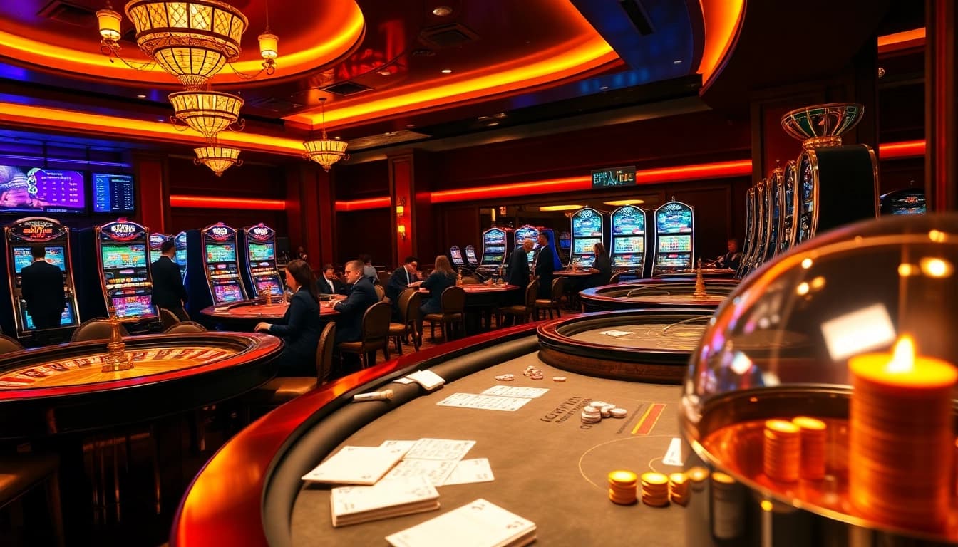 Exciting gaming action at https://go8f.com/ casino featuring vibrant tables and players.