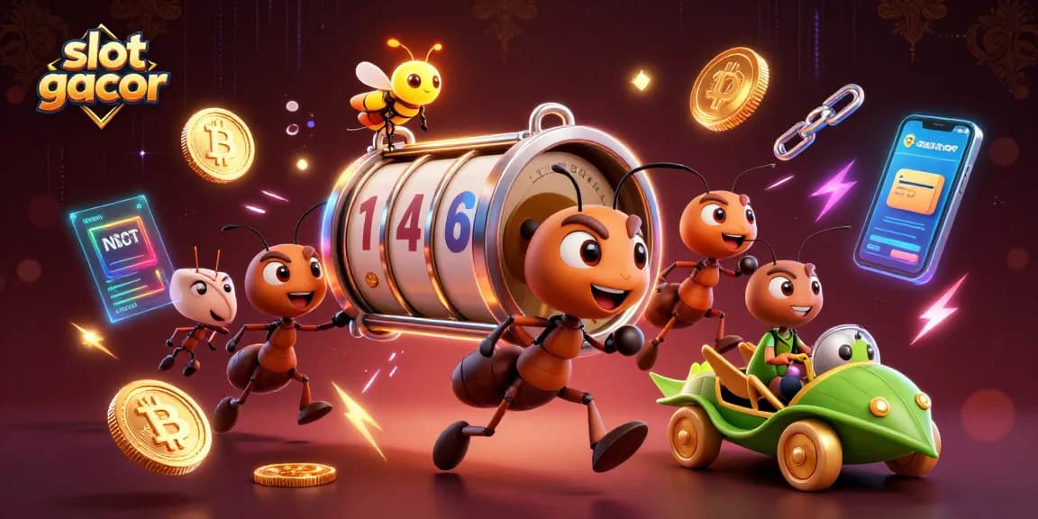 Experience the thrill of slot gacor as ants heist a massive slot reel amidst crypto treasures!