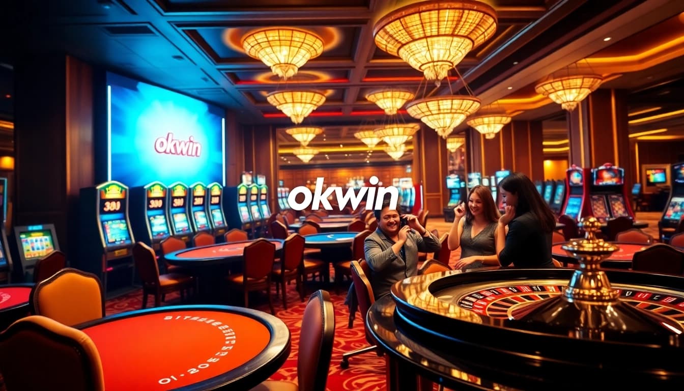 Players enjoying the exhilarating thrill of the okwin app at a luxurious casino.