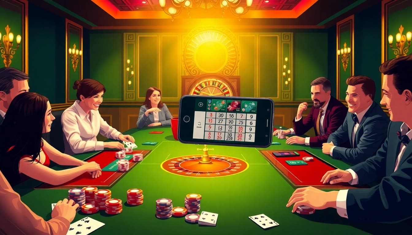 The s8 app showcased in a vibrant casino scene with poker chips and excited players.