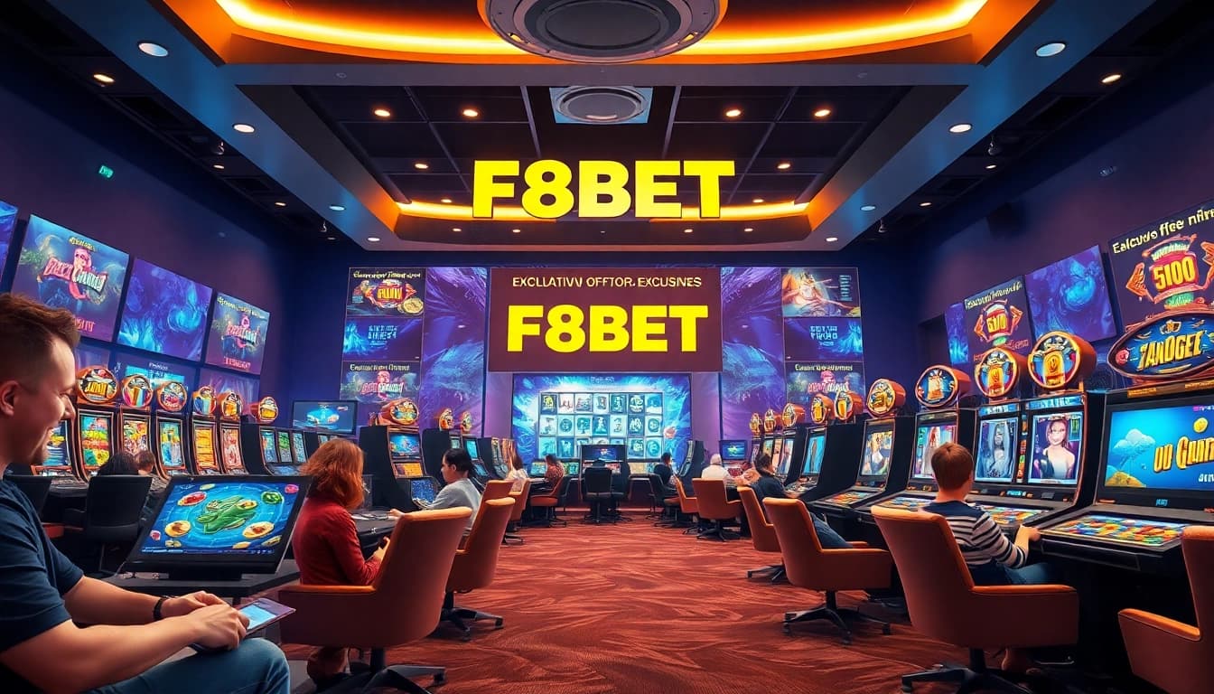 Interactive gaming scene with players enjoying F8BET features on different devices, showcasing f8beta2.support.