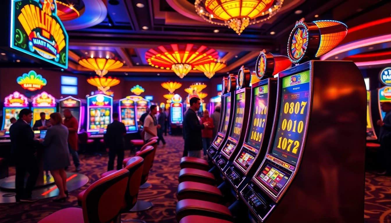 เข้าถึง ทางเข้าเว็บสล็อตออนไลน์ ผ่านแสงสีสันของตู้ Slot Machine และผู้เล่นที่สนุกสนาน