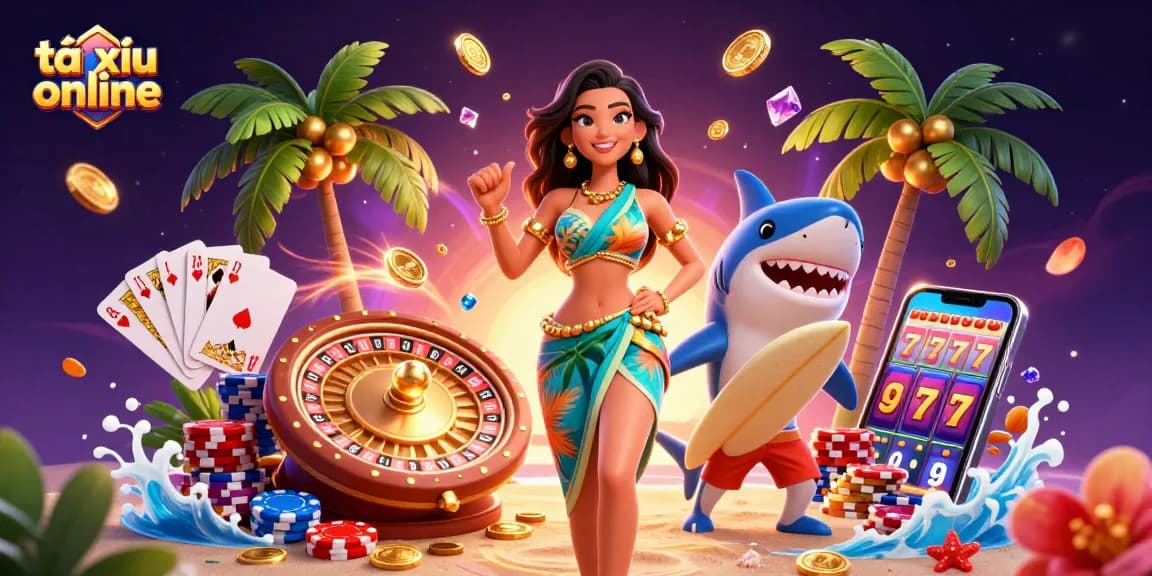 Experience the thrill of tài xỉu online in this vibrant 3D illustration showcasing dynamic casino action.