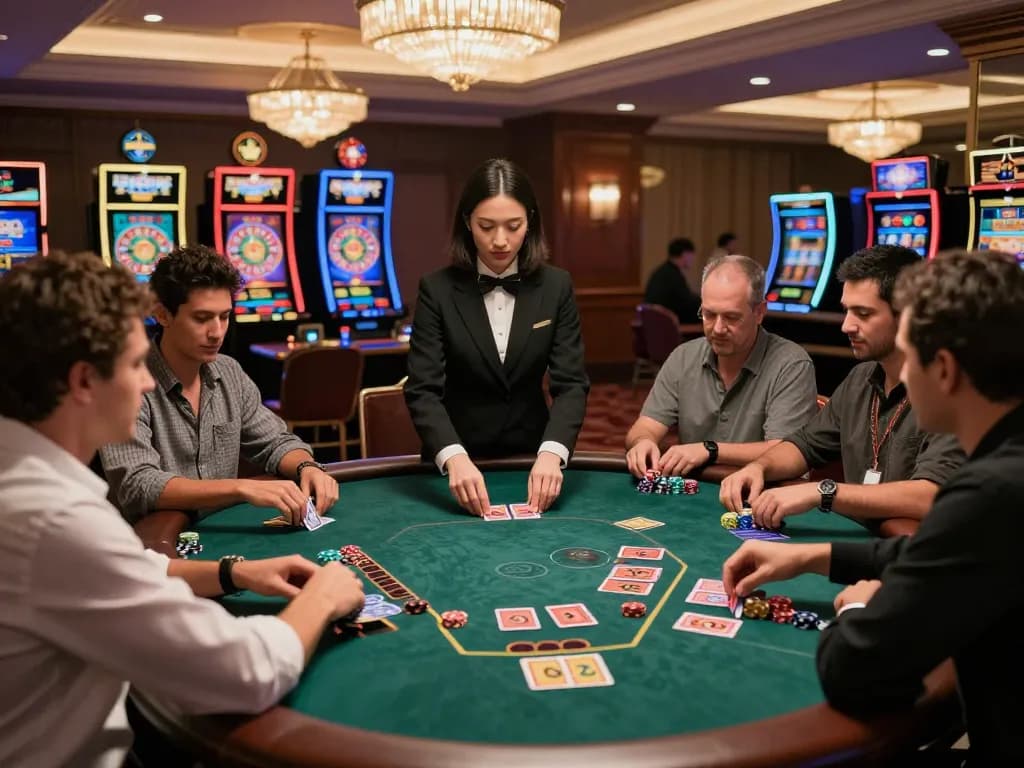 Players engaged in thrilling blackjack gameplay at king33's luxurious live casino, showcasing immersive gaming experience.