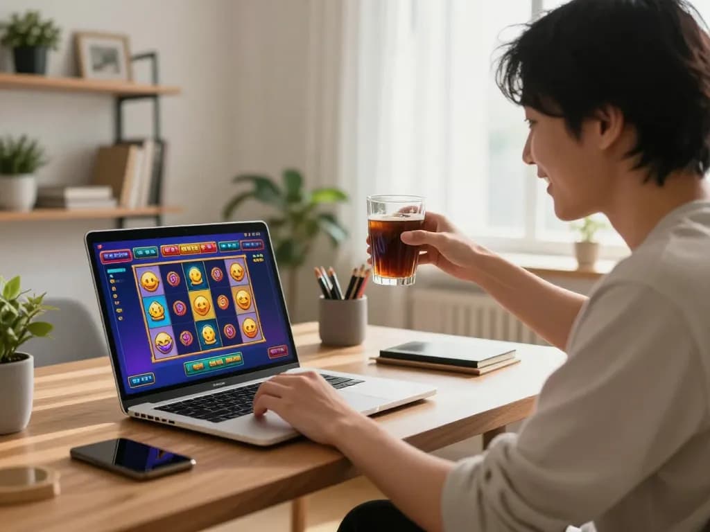 Playing the exciting slot88 game online on a laptop in a cozy home office.