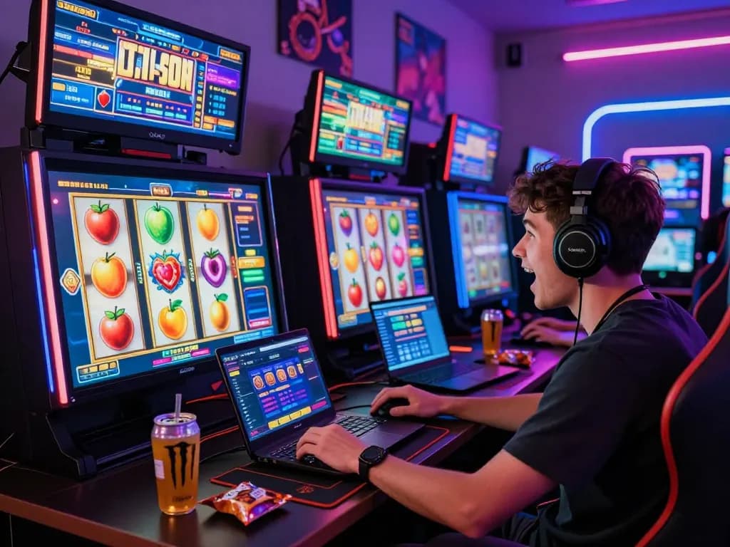 Player experiencing slot gacor hari ini on vibrant gaming platform, surrounded by digital slot machines and engaging atmosphere.