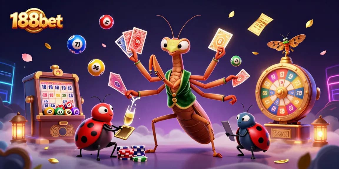 Engage in thrilling gameplay with 188bet featuring vibrant lottery elements and dynamic casino characters.