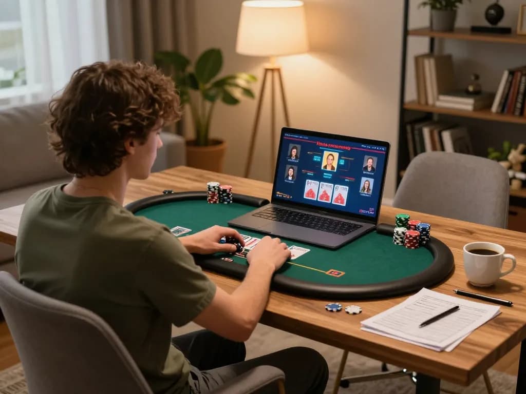 Kuwin players enjoying an online poker game in a cozy home, showcasing interactive gameplay.