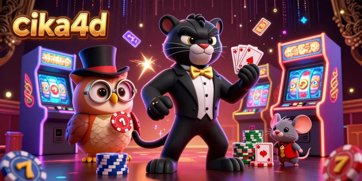 Experience the thrill of cika4d with a lively illustration featuring a stylish panther dealer and captivating gaming elements.