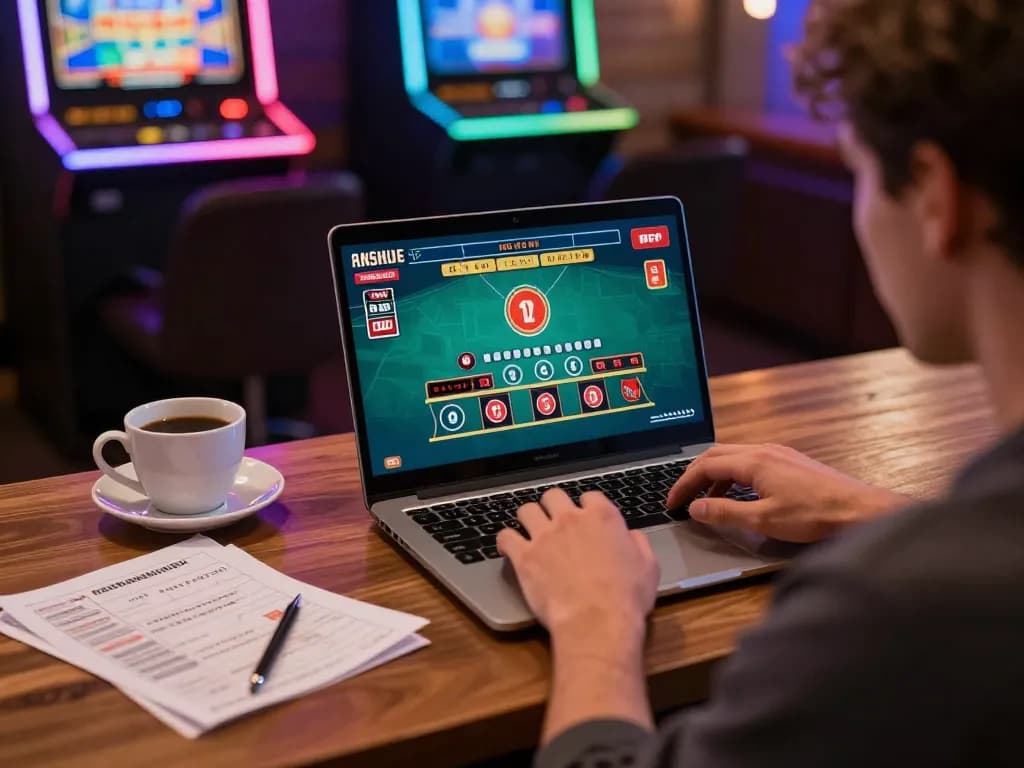 Engaging with online casino gameplay and ดูหนังออนไลน์ฟรี in vibrant home setting.