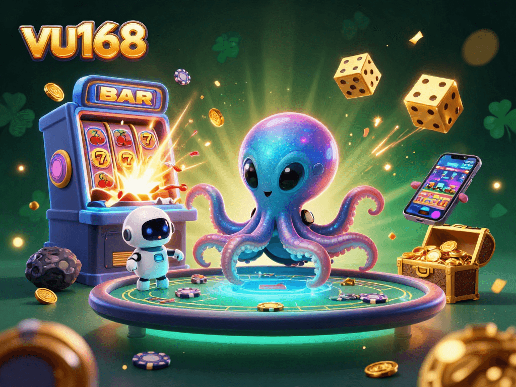 Engage with exciting gambling action at vu168 featuring an alien octopus and interactive poker elements.