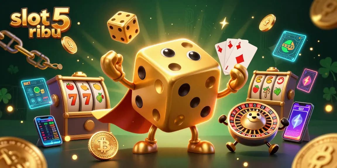 Experience the excitement of slot 5 ribu with gold and neon casino elements in dynamic action.