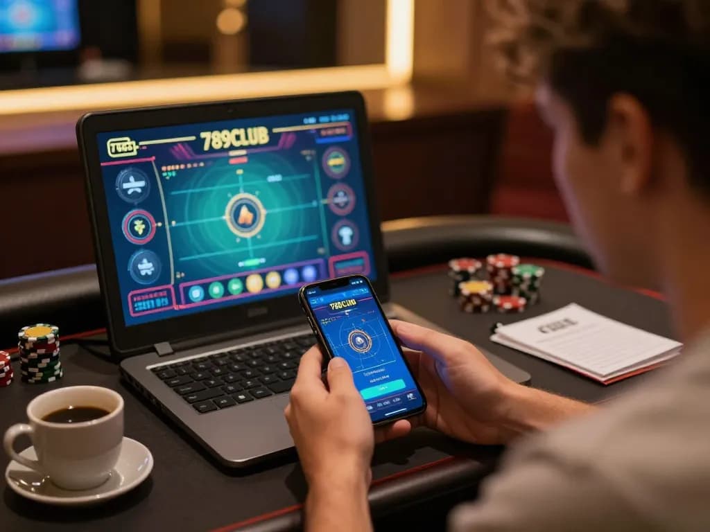 Engaging with the 789club mobile app for strategic gameplay in a stylish home setting.