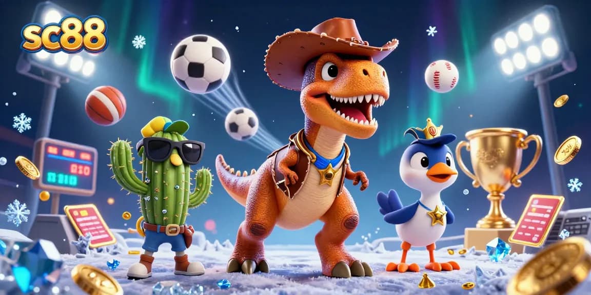 Experience thrilling sports betting action with sc88 in this vibrant 3D illustrated scene.
