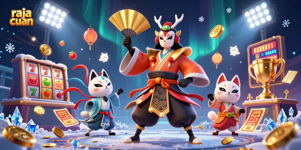 Raja Cuan menampilkan karakter slot menarik dengan simbol keberuntungan dan lampion dalam latar yang menarik.