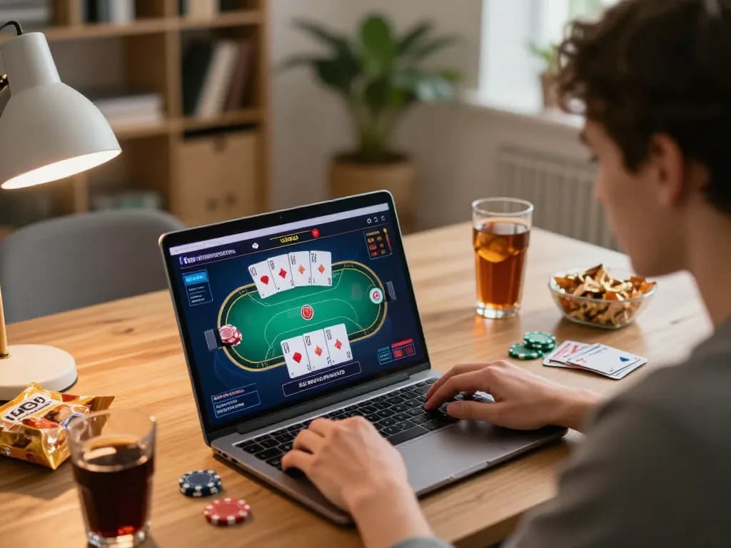 Engaging in online poker at king33, showing a player focused on the game interface.