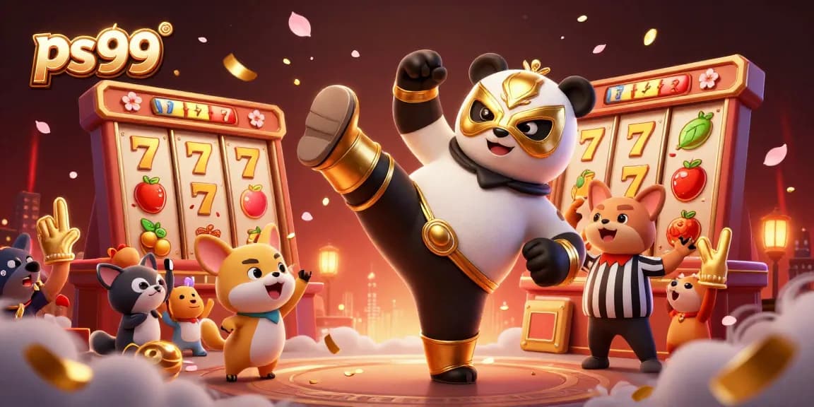 Engage with exciting ps99 slot games featuring 3D panda wrestler and festive elements.