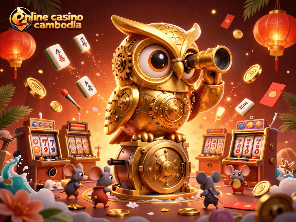 Explore thrilling actions at Online casino cambodia with animated characters and festive elements.