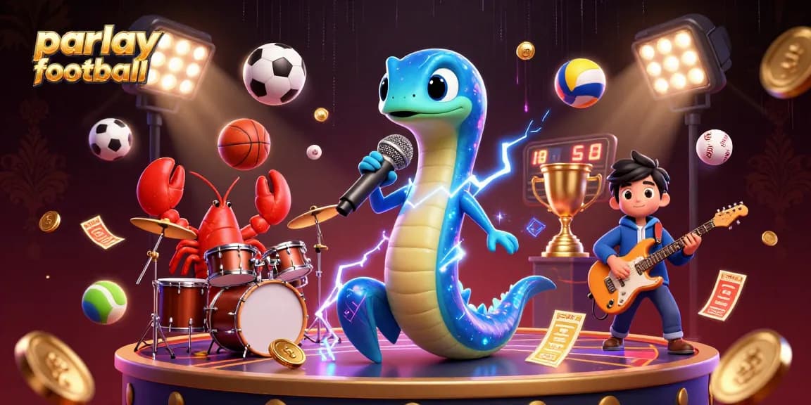 Engage with parlay football action in a vibrant underwater casino stage with electrifying characters.