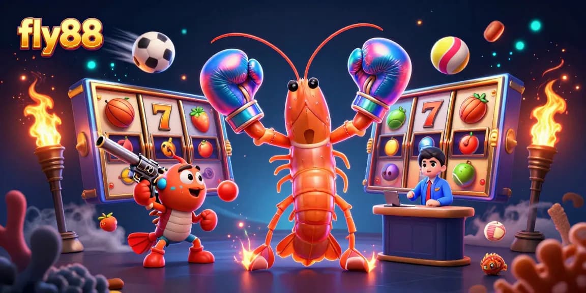 fly88 showcases an engaging slot-themed casino scene with fun characters and dynamic game elements.