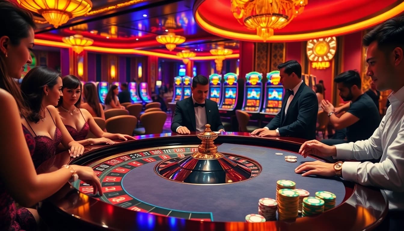 Experience the thrill of 'home jl55' casino gaming with vibrant roulette action and glamorous players.